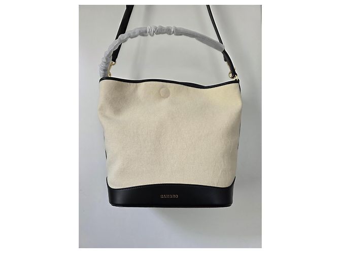 Sandro Tangoso Beuteltasche - Schwarzes Leder & Beiger Canvas - Ansicht 16