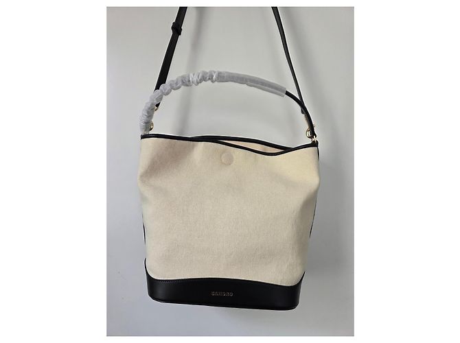 Sandro Tangoso Beuteltasche - Schwarzes Leder & Beiger Canvas - Ansicht 2