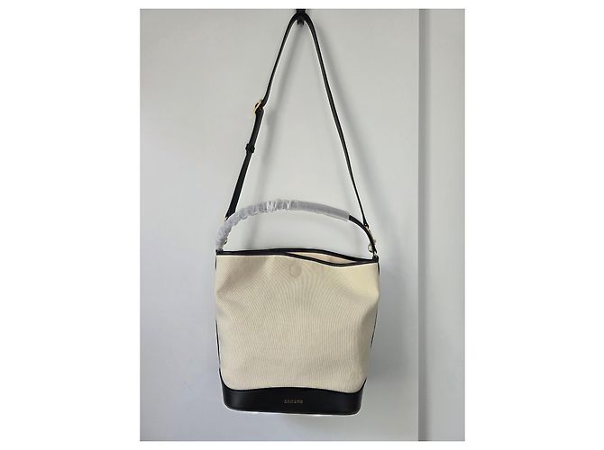 Sandro Tangoso Beuteltasche - Schwarzes Leder & Beiger Canvas - Ansicht 6