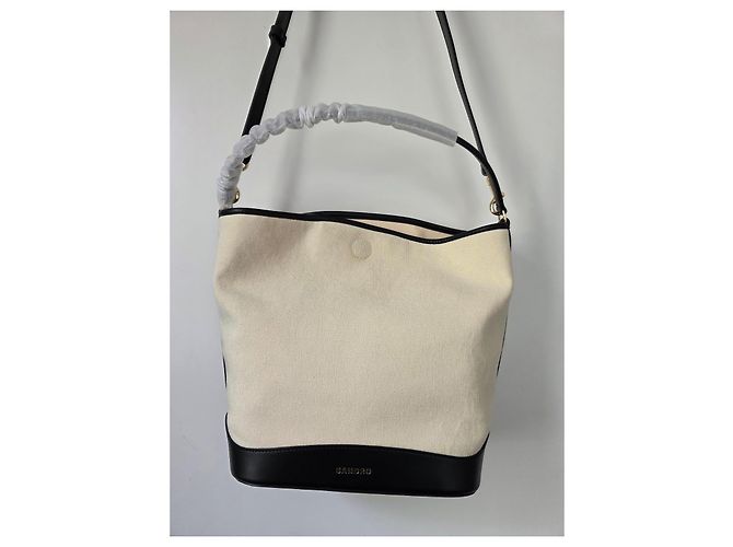 Sandro Tangoso Beuteltasche - Schwarzes Leder & Beiger Canvas - Ansicht 7
