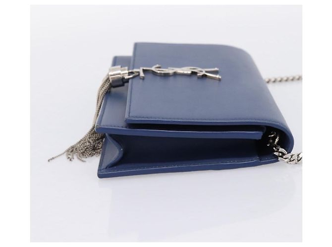 Autre Marque SAINT LAURENT Kate Chain Shoulder Wallet Leather Navy Silver - vista 5