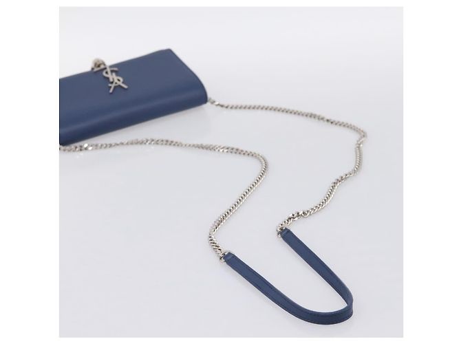 Autre Marque SAINT LAURENT Kate Chain Shoulder Wallet Leather Navy Silver - vista 7