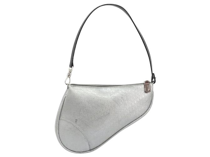 Christian Dior Trotter Canvas Saddle Accessory Pouch Leather Silver - vista 13