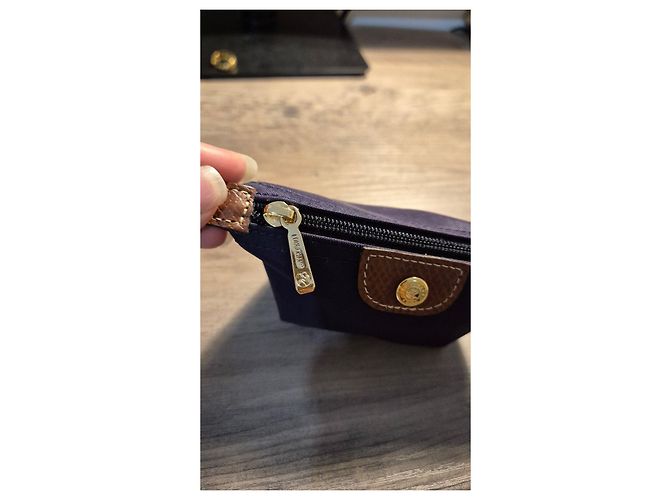 Monedero Longchamp Le Pliage de lona y cuero Púrpura Morado oscuro - vista 3