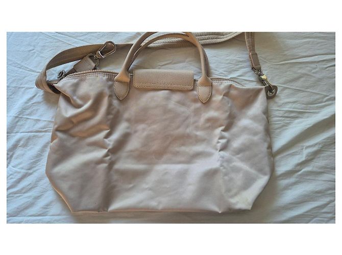 Longchamp Le Pliage Bolsa de Couro Bege - vista 6