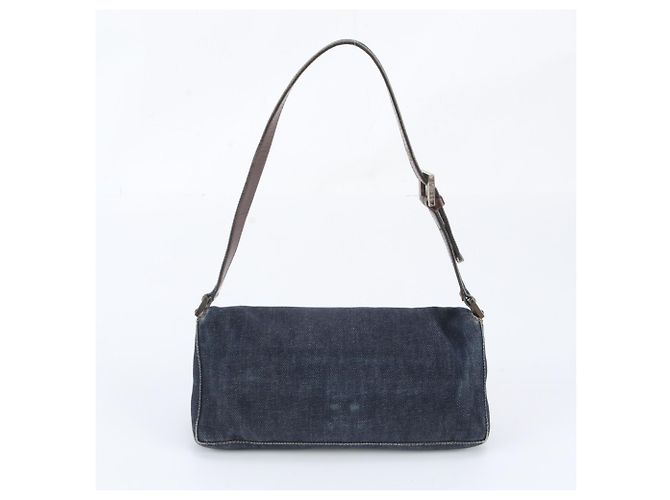 Borsa a tracolla Fendi 26640 in pelle e denim Blu navy - vista 3