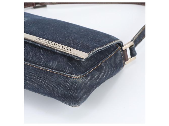 Borsa a tracolla Fendi 26640 in pelle e denim Blu navy - vista 4