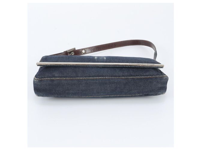 Borsa a tracolla Fendi 26640 in pelle e denim Blu navy - vista 5