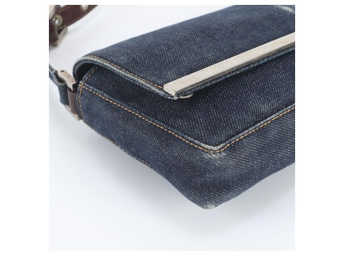 Borsa a tracolla Fendi 26640 in pelle e denim Blu navy - vista 6