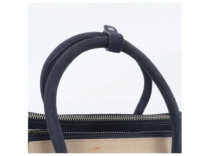Prada Triangle Logo Leather 2-Way Tote Bag Beige Navy blue - view 2