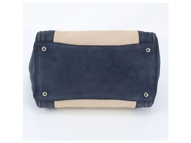 Prada Triangle Logo Leather 2-Way Tote Bag Beige Navy blue - view 5