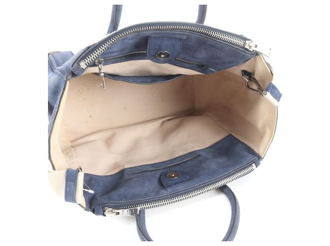 Prada Triangle Logo Leather 2-Way Tote Bag Beige Navy blue - view 7