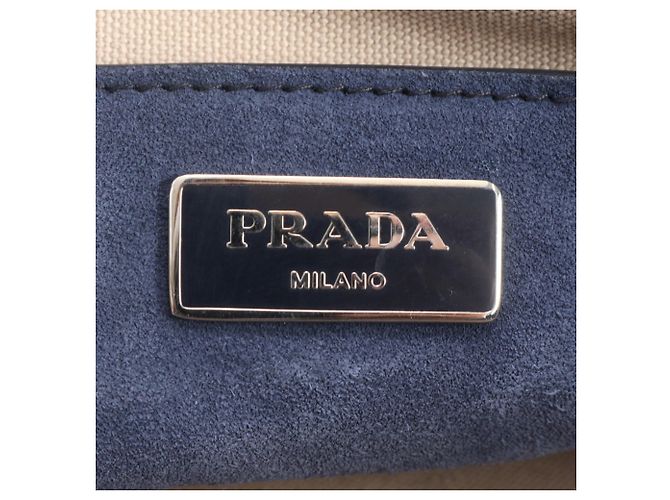 Prada Triangle Logo Leather 2-Way Tote Bag Beige Navy blue - view 8