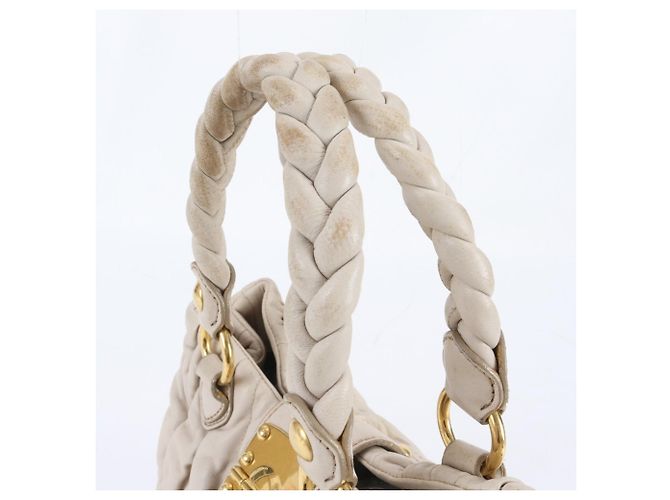 Miu Miu Matelassé Handtasche Tote aus gerafftem Leder Beige - Ansicht 2
