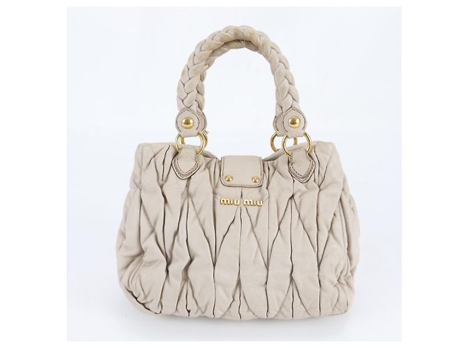 Miu Miu Matelassé Handtasche Tote aus gerafftem Leder Beige - Ansicht 3