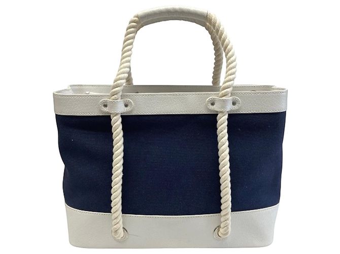 Borsa Tote Burberry Marine Nova Stripe in tela e pelle Blu navy - vista 2