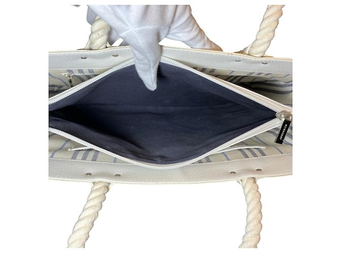Borsa Tote Burberry Marine Nova Stripe in tela e pelle Blu navy - vista 6