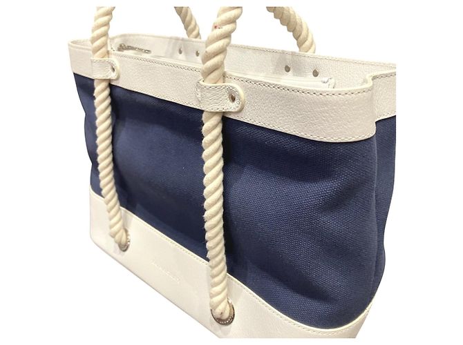 Borsa Tote Burberry Marine Nova Stripe in tela e pelle Blu navy - vista 7