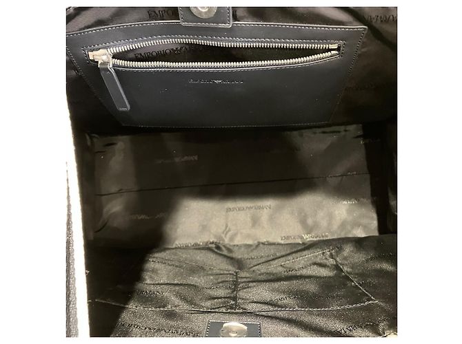 Borsa a tracolla in tela blu navy Emporio Armani - vista 5