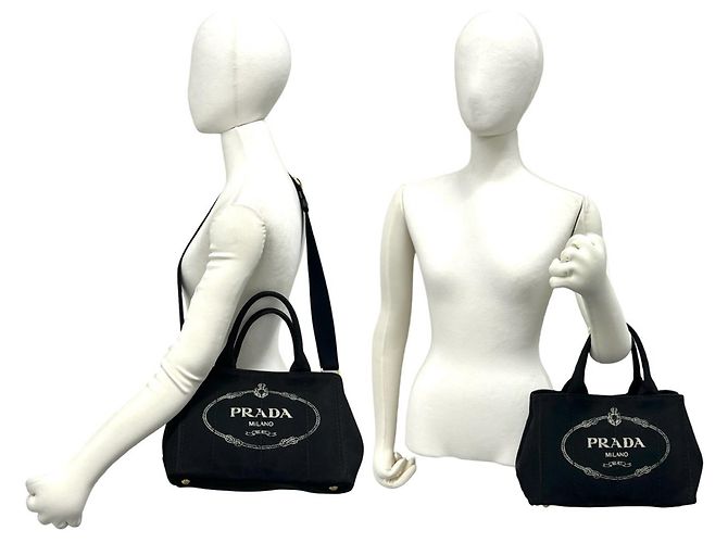 Tote Sac à main Prada Canapa en toile avec logo triangle Noir - vue 2