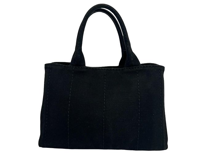 Tote Sac à main Prada Canapa en toile avec logo triangle Noir - vue 3