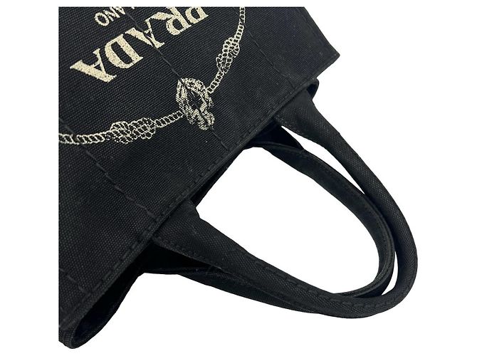 Tote Sac à main Prada Canapa en toile avec logo triangle Noir - vue 4