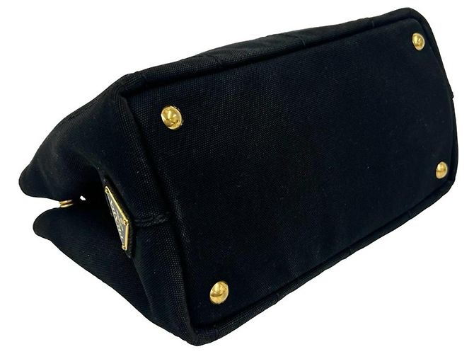Tote Sac à main Prada Canapa en toile avec logo triangle Noir - vue 7