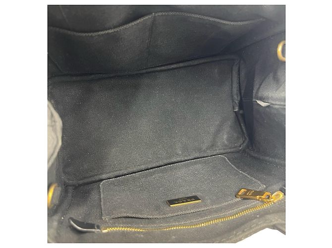 Tote Sac à main Prada Canapa en toile avec logo triangle Noir - vue 9