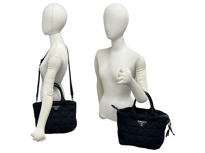 Borsa a tracolla Prada in Tessuto Pocono con logo triangolare in metallo Nero - vista 2