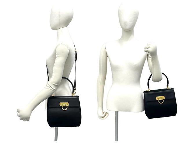 Borsa a tracolla in pelle con logo Gancini Salvatore Ferragamo Nero - vista 2