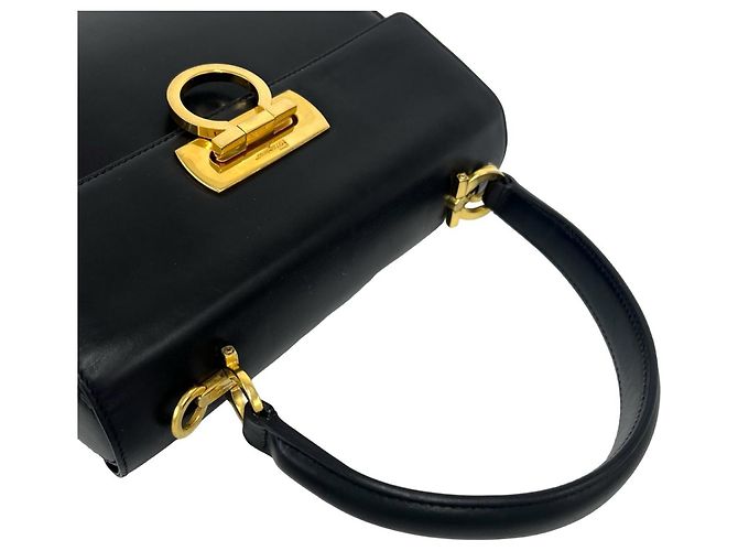 Borsa a tracolla in pelle con logo Gancini Salvatore Ferragamo Nero - vista 4