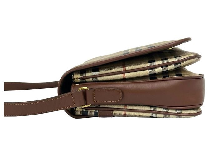 Burberry Vintage Nova Check Pattern Lederschultertasche Braun Beige - Ansicht 5