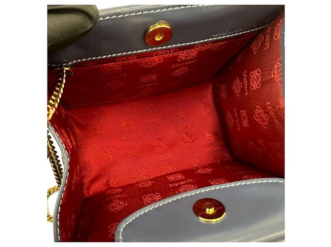 Loewe Vintage Anagram Logo Lederhandtasche Blau - Ansicht 9