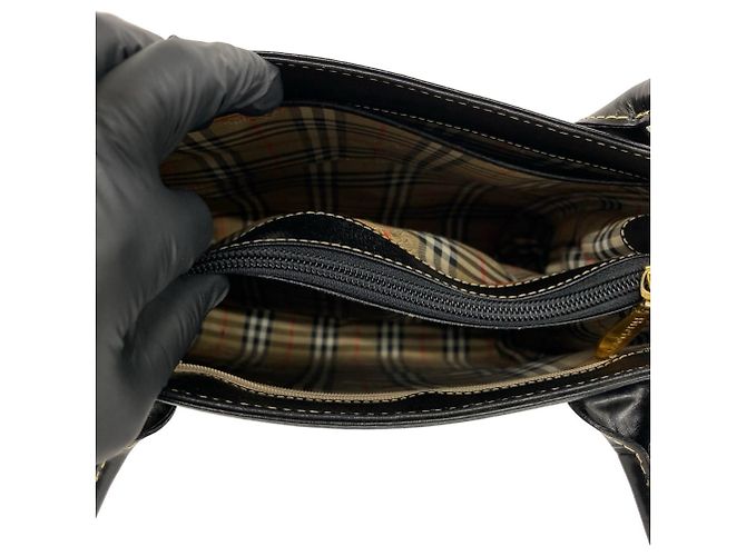 Mini borsa tote in pelle Burberry con logo vintage e dettagli metallici Nero - vista 10
