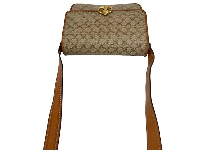 Céline Celine Vintage Triomphe Schultertasche aus Leder Braun Beige - Ansicht 4