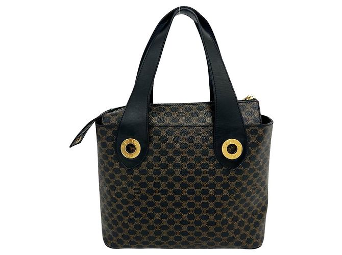 Céline Borsa CELINE Vintage con logo circolare e motivo Macadam Marrone Nero - vista 3