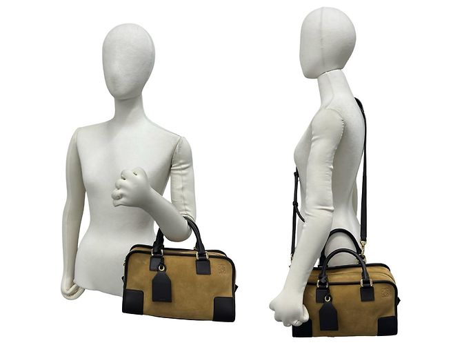 Borsa a tracolla Loewe Amazona 28 in pelle scamosciata Marrone Cammello - vista 2