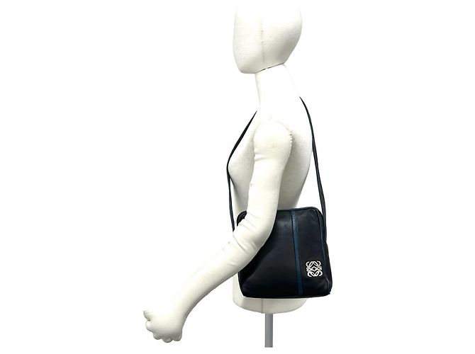 Loewe Vintage Schultertasche mit Anagram-Logo Schwarz Blau - Ansicht 2