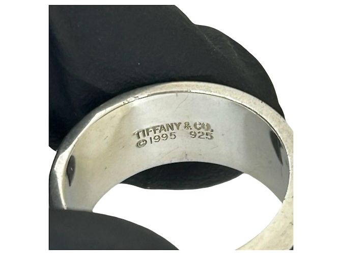 Autre Marque Anello Tiffany Vintage Grooved Double Line Band Ring Argento - vista 3