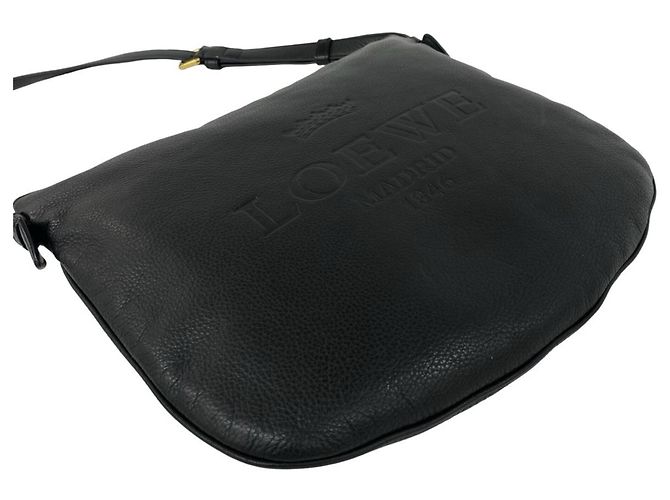 Loewe Heritage Logo Gravierte Lederschultertasche Schwarz - Ansicht 7