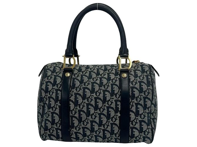 Borsa in pelle e tela Trotter Christian Dior Blu navy - vista 3