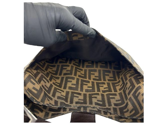 Fendi Zucca FF Logo Pattern Canvas Leder Semi-Shoulder Bag Braun Schwarz - Ansicht 10