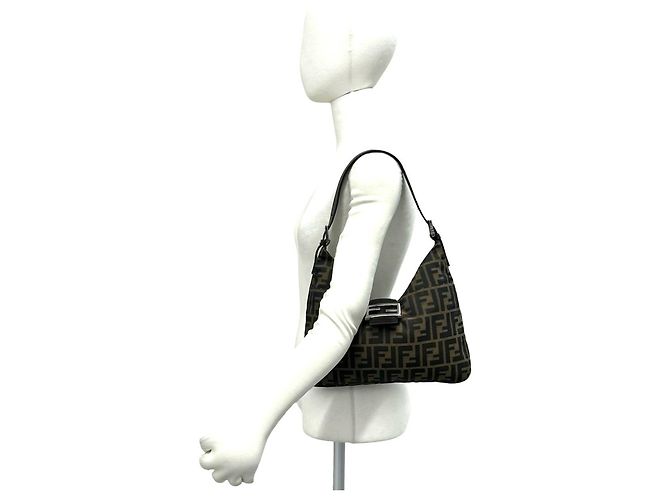 Fendi Zucca FF Logo Pattern Canvas Leder Semi-Shoulder Bag Braun Schwarz - Ansicht 2