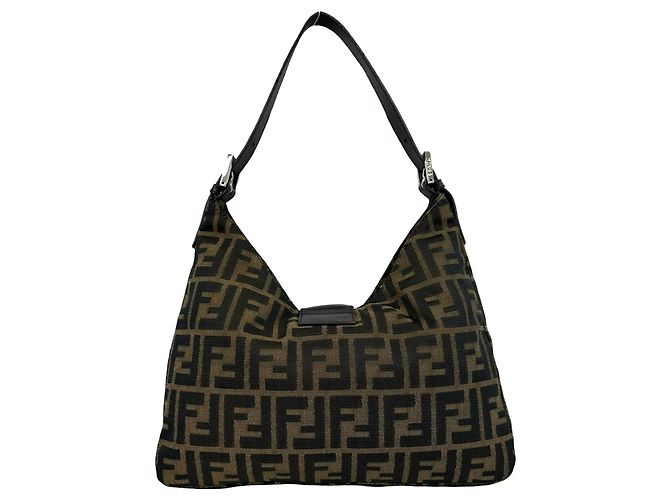 Fendi Zucca FF Logo Pattern Canvas Leder Semi-Shoulder Bag Braun Schwarz - Ansicht 3