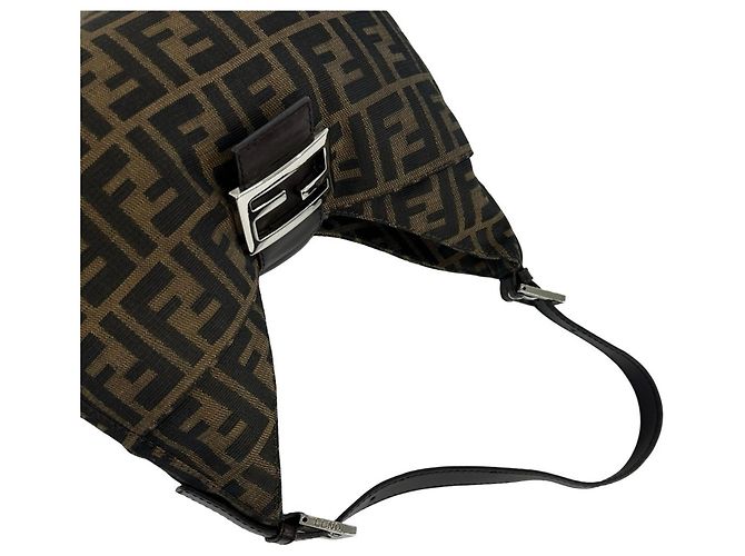 Fendi Zucca FF Logo Pattern Canvas Leder Semi-Shoulder Bag Braun Schwarz - Ansicht 4
