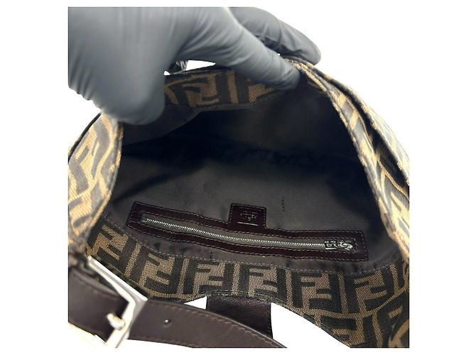 Fendi Zucca FF Logo Pattern Canvas Leder Semi-Shoulder Bag Braun Schwarz - Ansicht 9