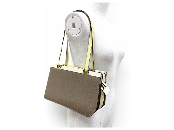 Valextra N504508 Leder Handtasche Tote Bag Beige Roh Gelb - Ansicht 2