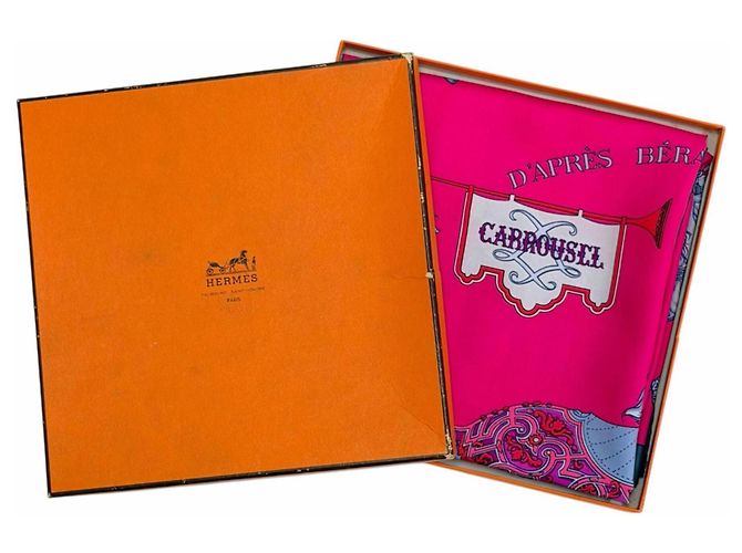 Lenço Hermès Carrousel 100% seda Marrom Rosa Multicor - vista 2