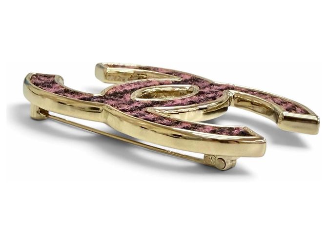 Chanel Coco Mark CC Logo Tweed-Brosche Schwarz Pink Golden - Ansicht 3