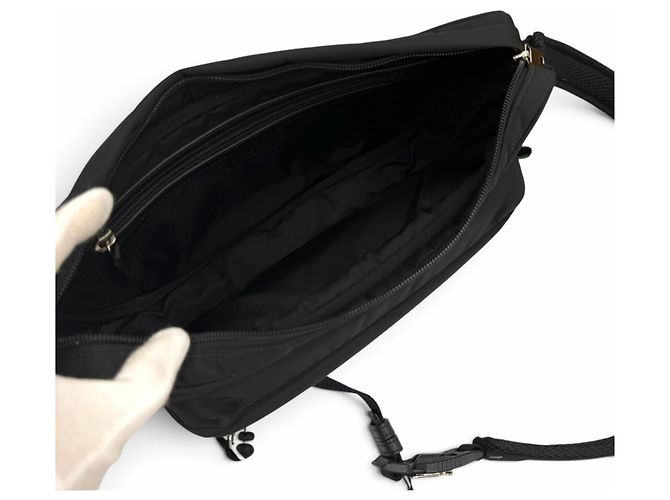 Borsa a tracolla Gucci in nylon e pelle con linea Web nera e logo impresso Nero - vista 7